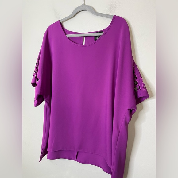 Ali Miles NWOT Cutwork Quarter Sleeve Blouse Purple Top Sz 1X Round Neck Office - Picture 3 of 10